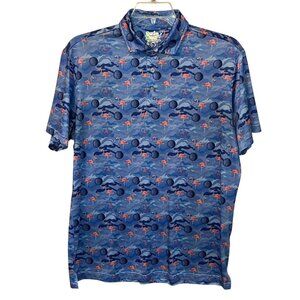 TailorByrd‎ Blue Golf Ball Pink Flamingo Polo Shirt Large Performance SPF 30